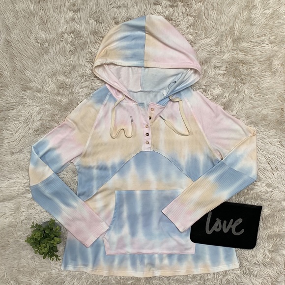Boutique Tie Dye Hooded Top 💗 Pink Blue Yellow & White - Picture 2 of 14
